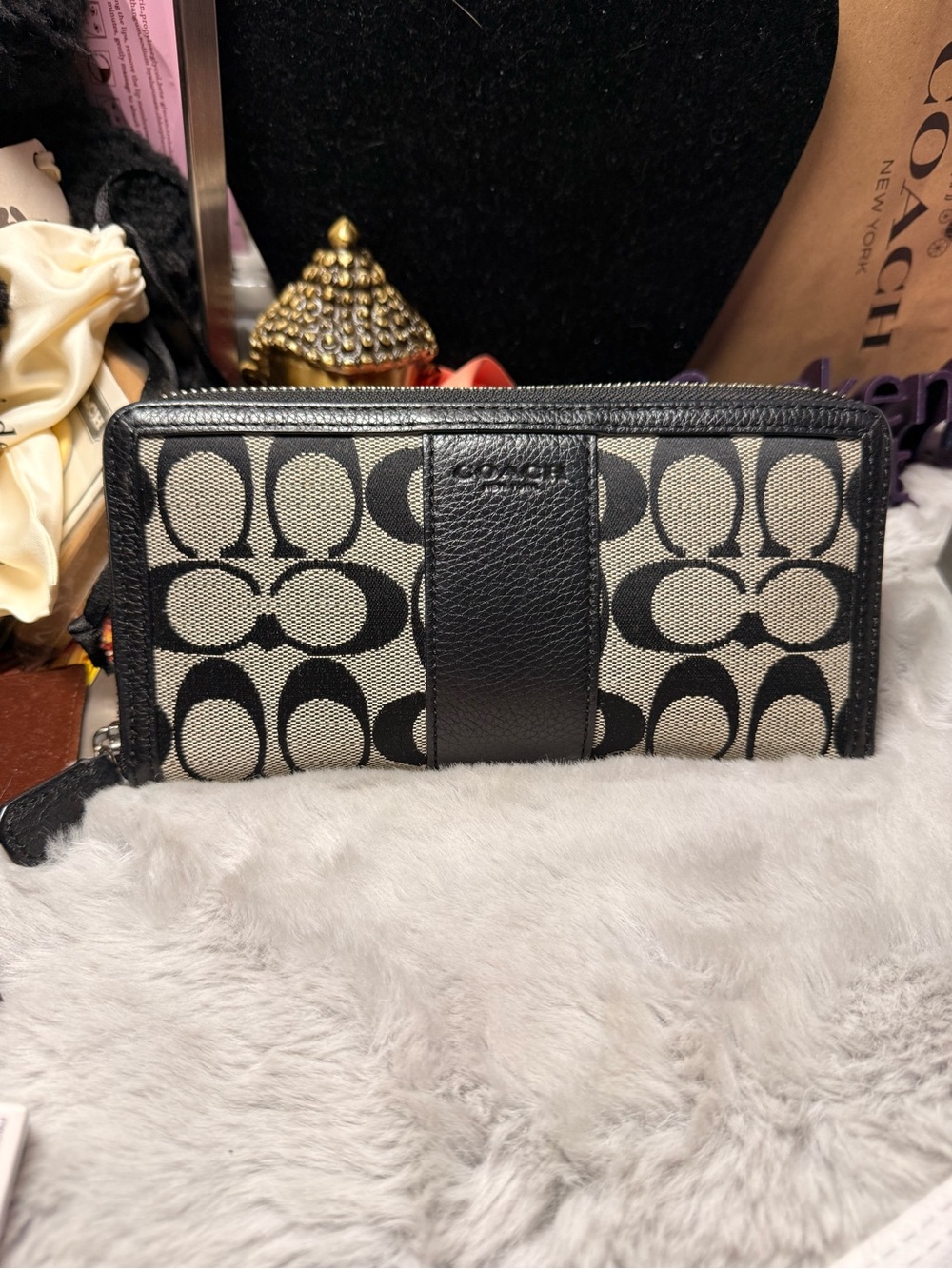 Coach Black Signature Canvas Zip Wallet